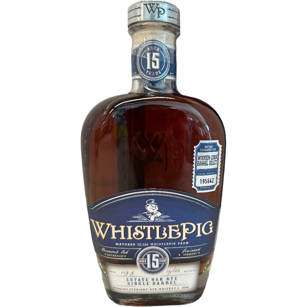 WhistlePig 15 Year Straight Rye Wooden Cork Barrel Select product bottle